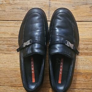 Prada Men's Black Leather Slip-On Loafers